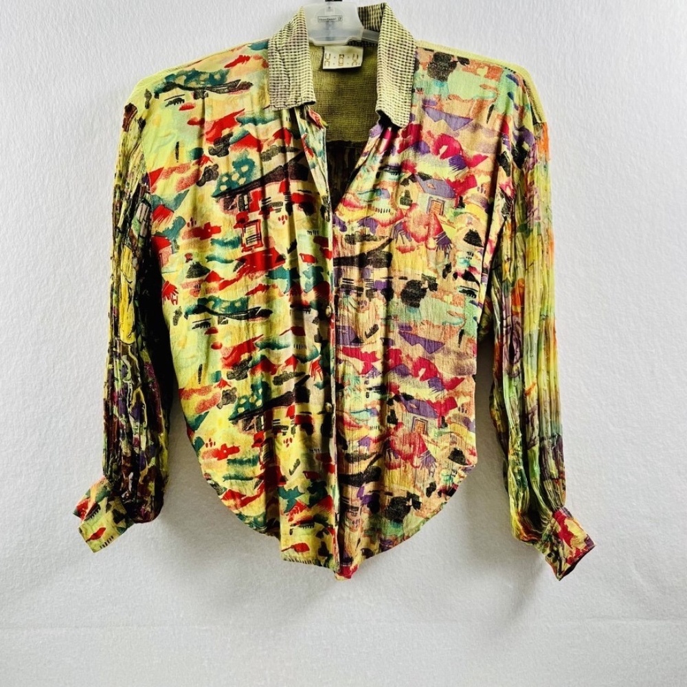UbU Women's Unique Multicolor Abstract Print Hand Pleated Long Sleeve O/S